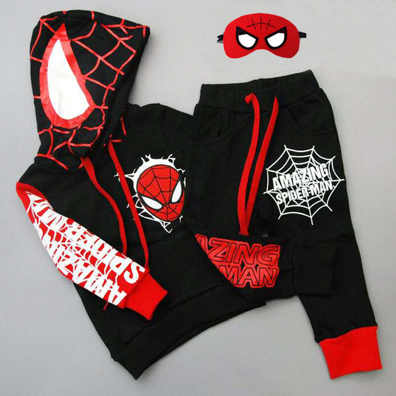 D-baby Autumn 1-7.5Y Cool boys Spider-Man Suit Long Sleeve Top+Trousers+Eye Mask Suit, Fashion Suit