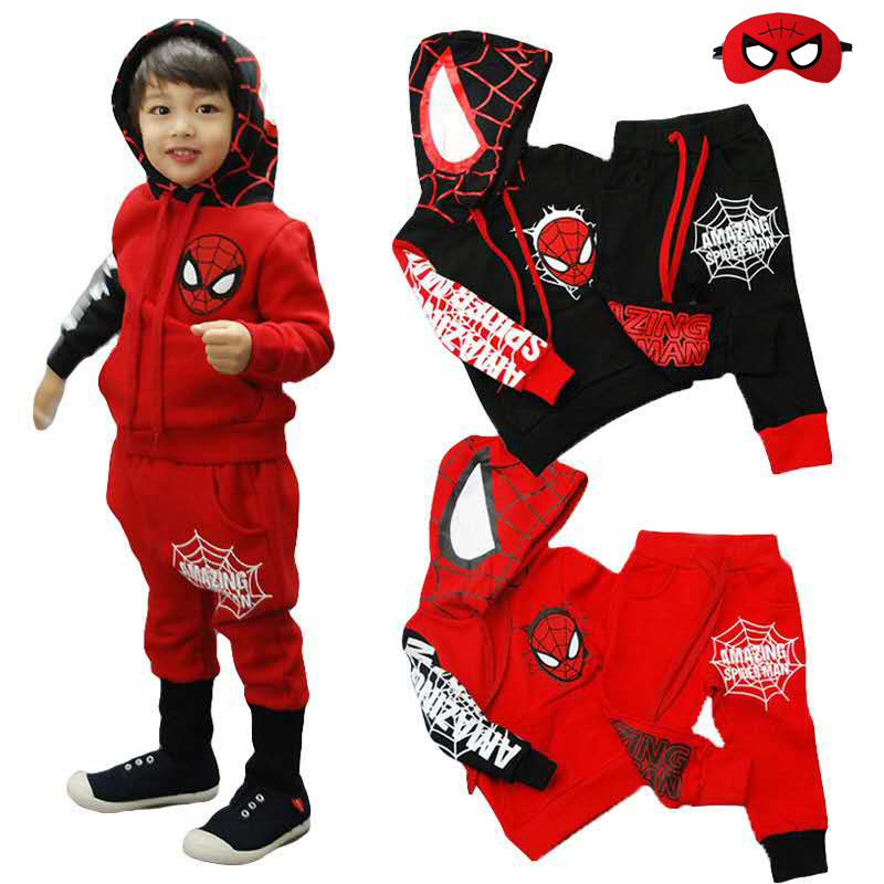 D-baby Autumn 1-7.5Y Cool boys Spider-Man Suit Long Sleeve Top+Trousers+Eye Mask Suit, Fashion Suit