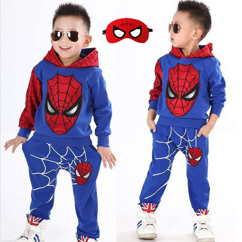 D-baby Autumn 1-7.5Y Cool boys Spider-Man Suit Long Sleeve Top+Trousers+Eye Mask Suit, Fashion Suit