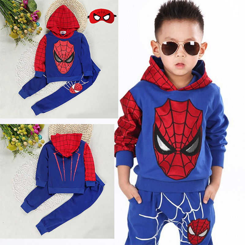 D-baby Autumn 1-7.5Y Cool boys Spider-Man Suit Long Sleeve Top+Trousers+Eye Mask Suit, Fashion Suit