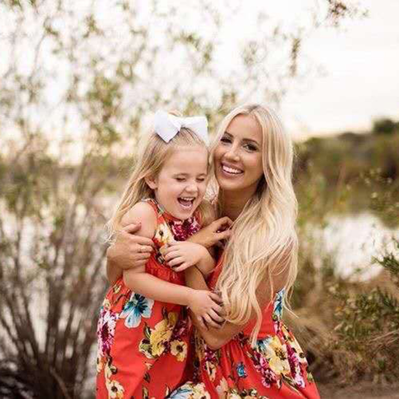 D-baby 1PC Mother or BABY Girl Milk Silk Dress Stiped flower Summer Casual Dresses