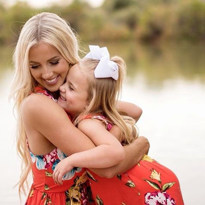 D-baby 1PC Mother or BABY Girl Milk Silk Dress Stiped flower Summer Casual Dresses