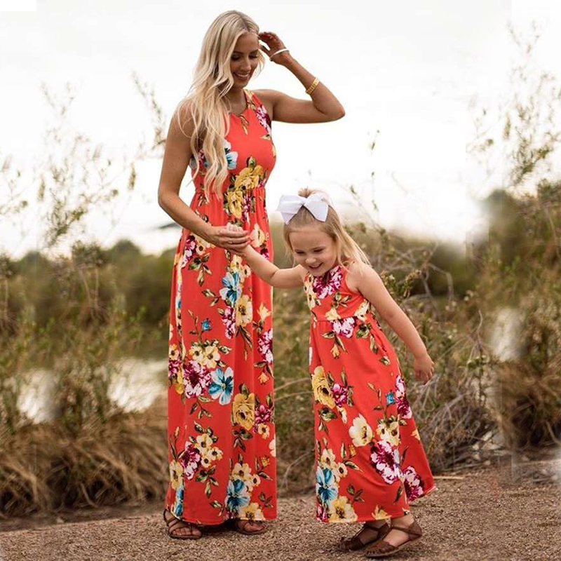 D-baby 1PC Mother or BABY Girl Milk Silk Dress Stiped flower Summer Casual Dresses
