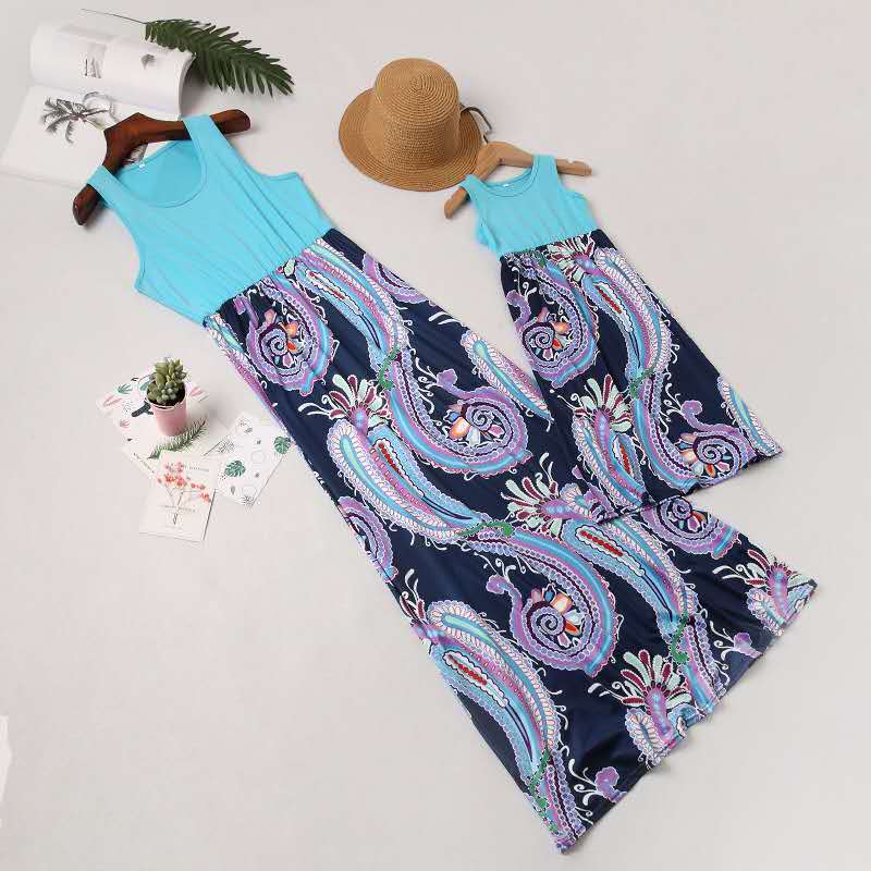 D-baby 1PC Mother or BABY Girl Milk Silk Dress Stiped flower Summer Casual Dresses