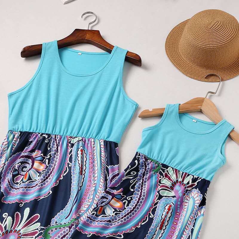 D-baby 1PC Mother or BABY Girl Milk Silk Dress Stiped flower Summer Casual Dresses