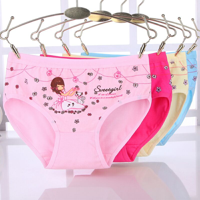 D-baby 4 Pcs/pack Children Cotton Underwear Baby Girl Cartoon Printed Boxer Briefs Panties