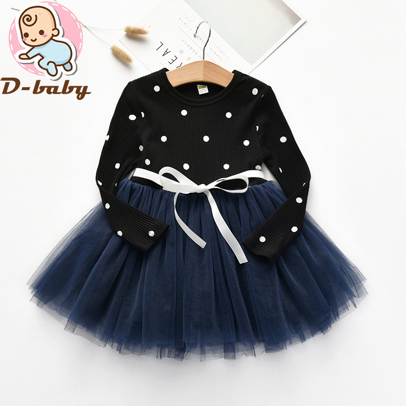 D-baby Autumn 1pc Kid Girls Princess Baby Dress Newborn Infant Baby Girl Clothes Bow Dot Tutu Dress