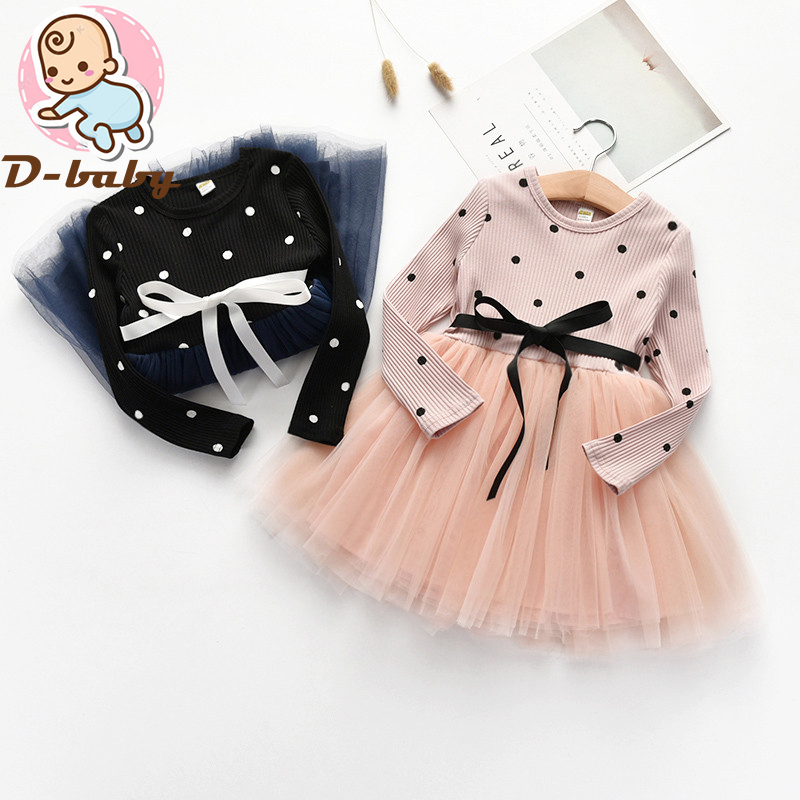 D-baby Autumn 1pc Kid Girls Princess Baby Dress Newborn Infant Baby Girl Clothes Bow Dot Tutu Dress