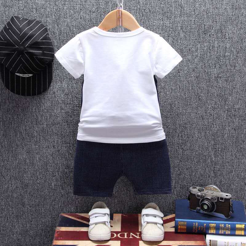 D-baby 2PCS Kids Boys Clothing Set Baby Outfit Top+Shorts Gentleman Toddler Tracksuit
