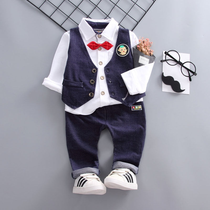 D-baby Autumn 3pcs Baby Boy Gentleman Clothing Set Top + pants + vest Formal Kid Outfit