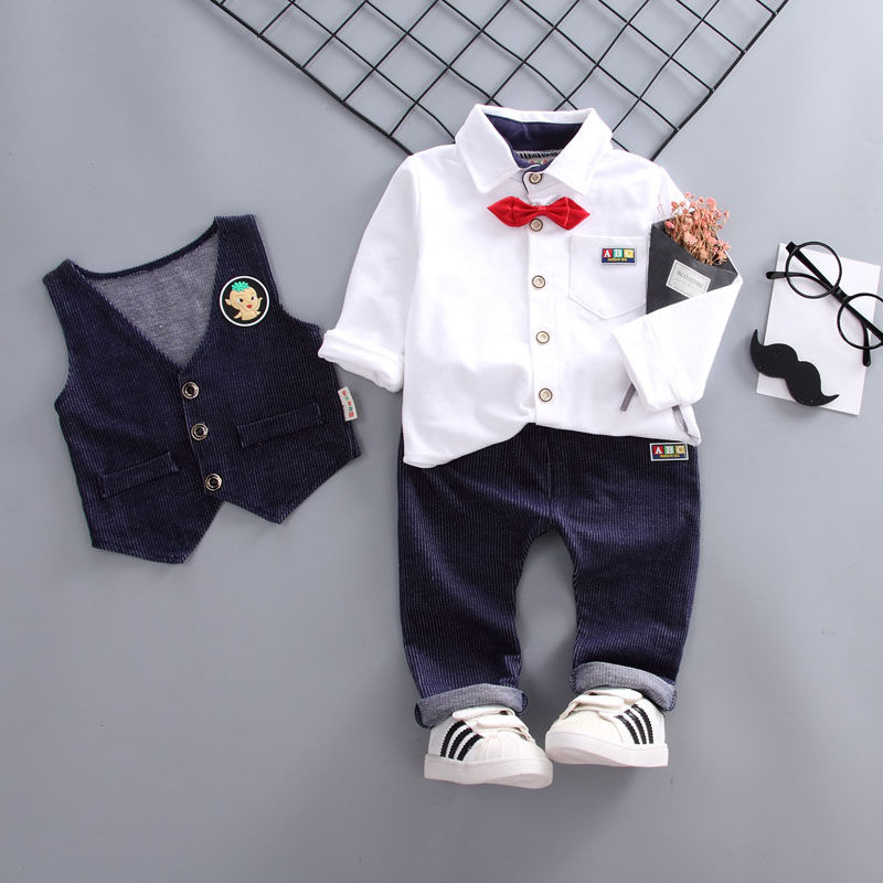 D-baby Autumn 3pcs Baby Boy Gentleman Clothing Set Top + pants + vest Formal Kid Outfit
