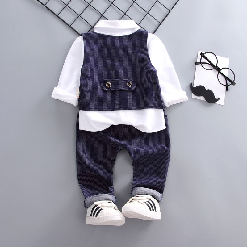 D-baby Autumn 3pcs Baby Boy Gentleman Clothing Set Top + pants + vest Formal Kid Outfit