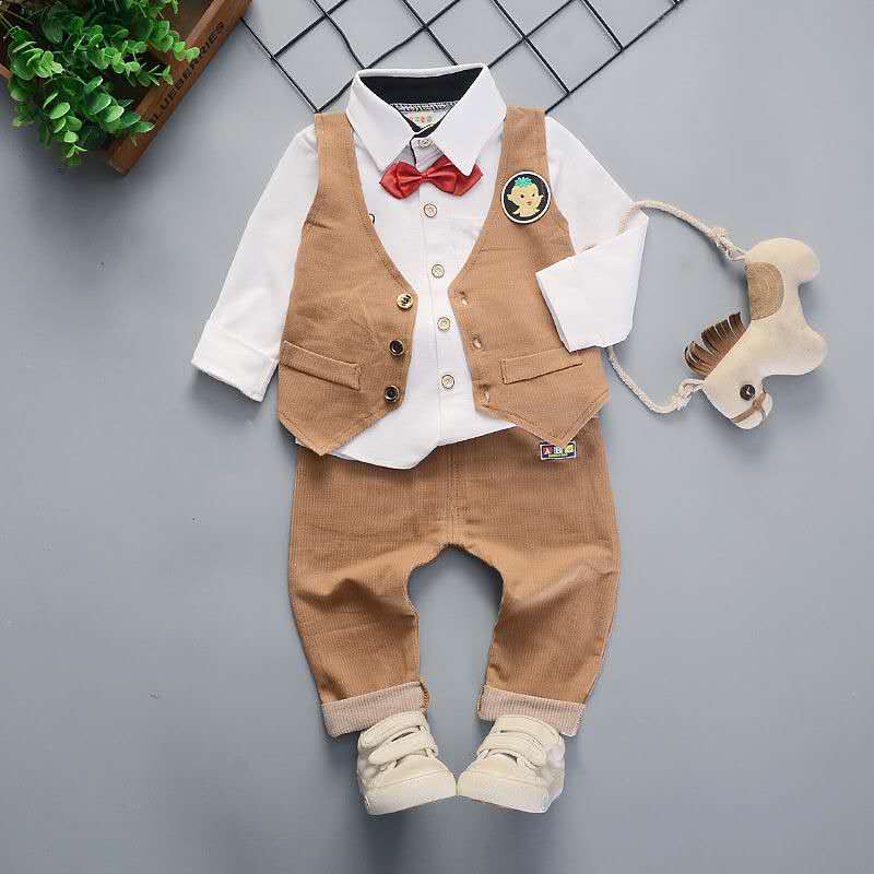 D-baby Autumn 3pcs Baby Boy Gentleman Clothing Set Top + pants + vest Formal Kid Outfit