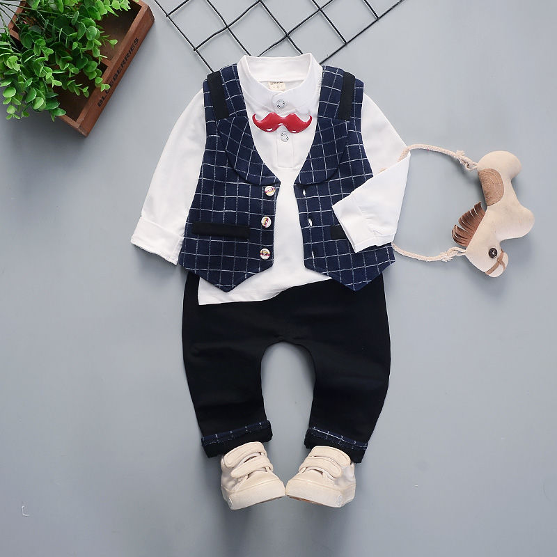 D-baby Autumn 3pcs Baby Boy Gentleman Clothing Set Top + pants + vest Formal Kid Outfit