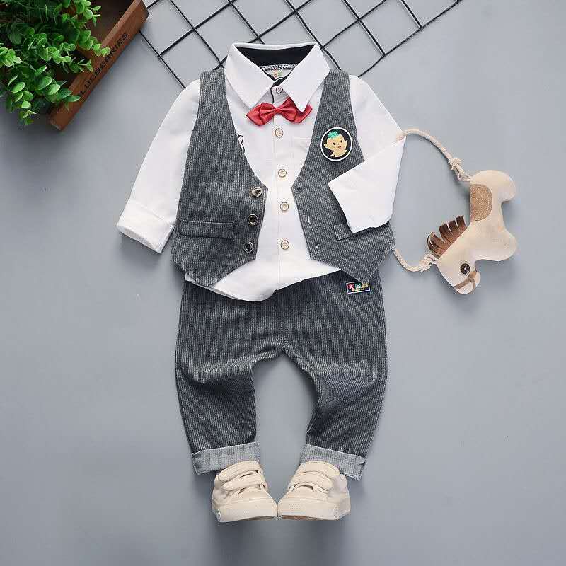 D-baby Autumn 3pcs Baby Boy Gentleman Clothing Set Top + pants + vest Formal Kid Outfit