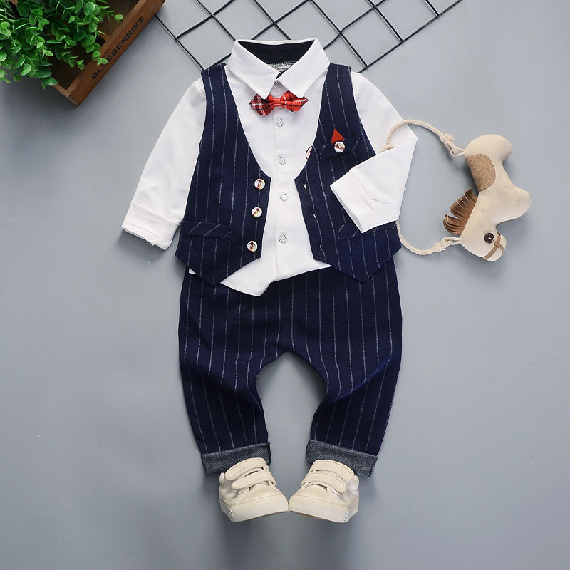 D-baby Autumn 3pcs Baby Boy Gentleman Clothing Set Top + pants + vest Formal Kid Outfit