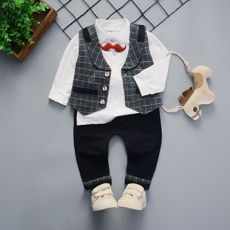 D-baby Autumn 3pcs Baby Boy Gentleman Clothing Set Top + pants + vest Formal Kid Outfit