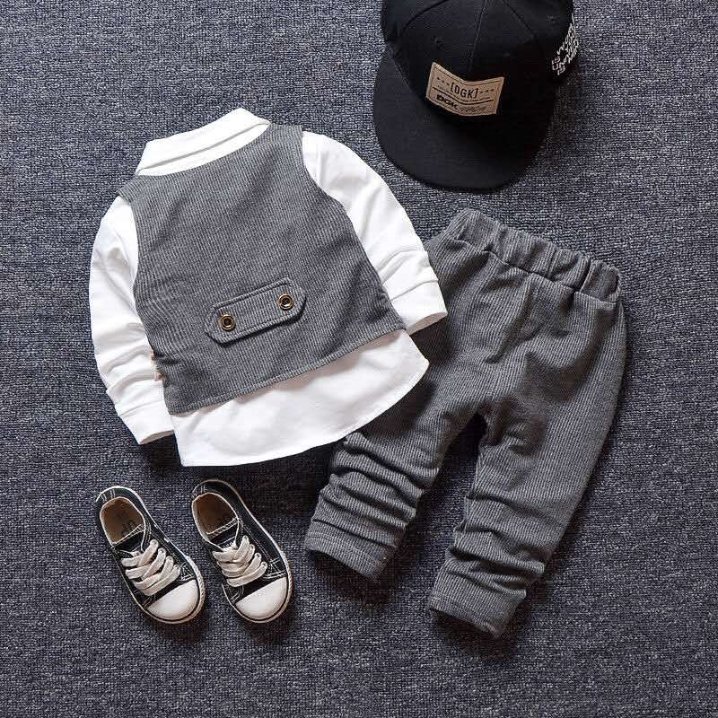 D-baby Autumn 3pcs Baby Boy Gentleman Clothing Set Top + pants + vest Formal Kid Outfit