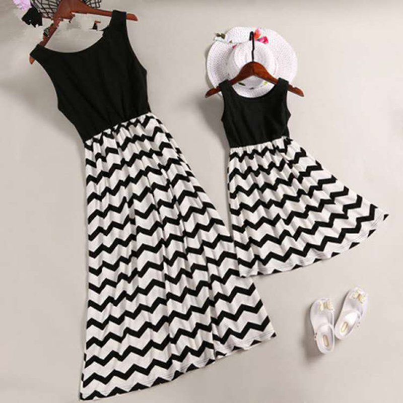 D-baby 1PC Mother or BABY Girl Milk Silk Dress Stiped flower Summer Casual Dresses