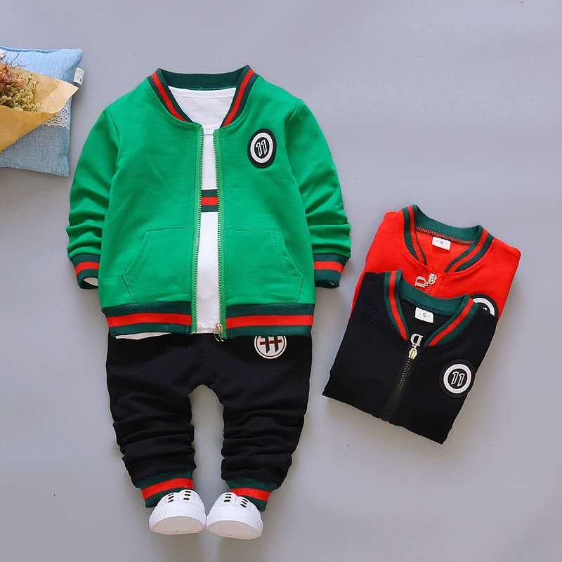 D-baby Autumn Kids Coat Jacket+T Shirt+Pants 3 Pcs Children Sport Suits Boys Clothes Set