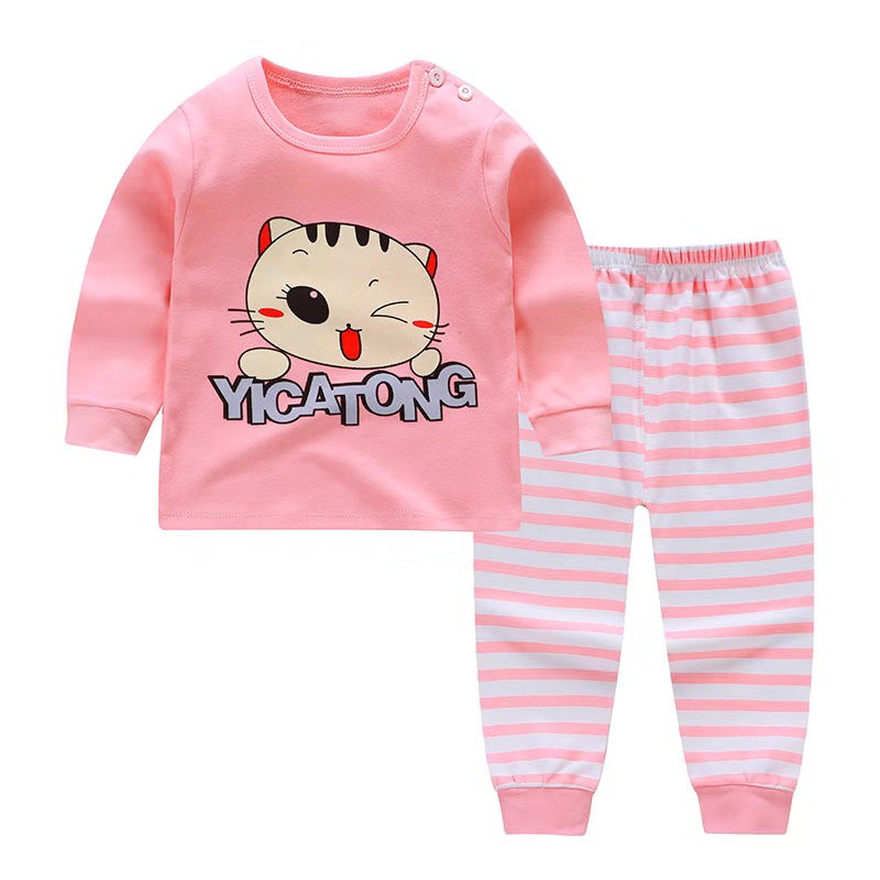 D-baby Autumn 2PCS Kids Boys Girls Clothing Pure Cotton Set Outfit Top+Pants Sport Toddler Tracksuit