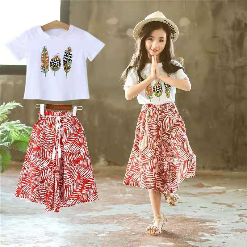 D-baby Hot Big Girls Clothes Sets Top+Chiffon Pants 2pcs/set children Leisure suits