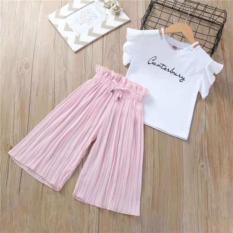 D-baby Hot Big Girls Clothes Sets Top+Chiffon Pants 2pcs/set children Leisure suits