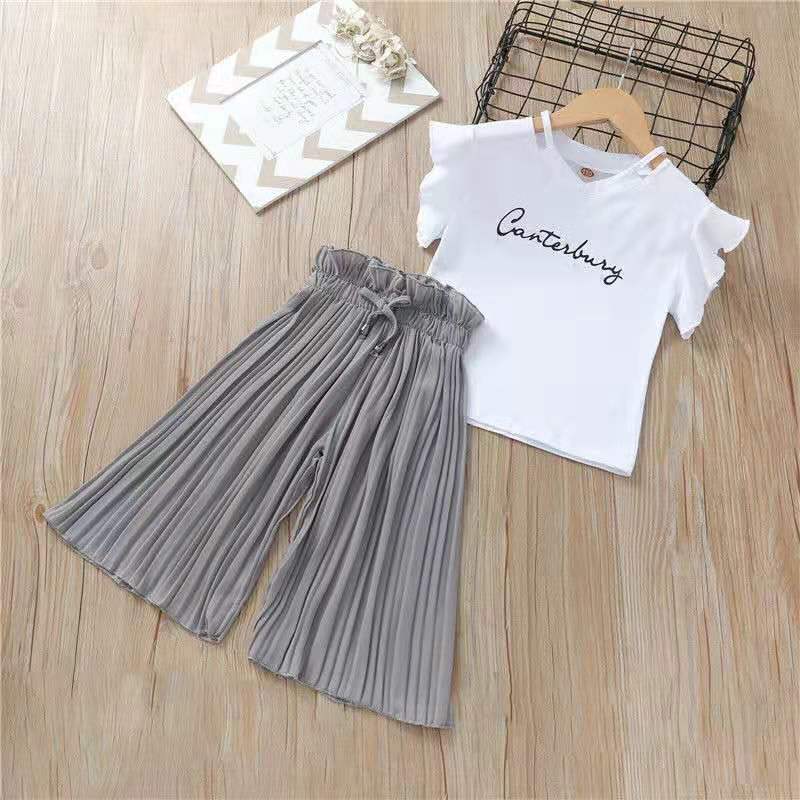 D-baby Hot Big Girls Clothes Sets Top+Chiffon Pants 2pcs/set children Leisure suits