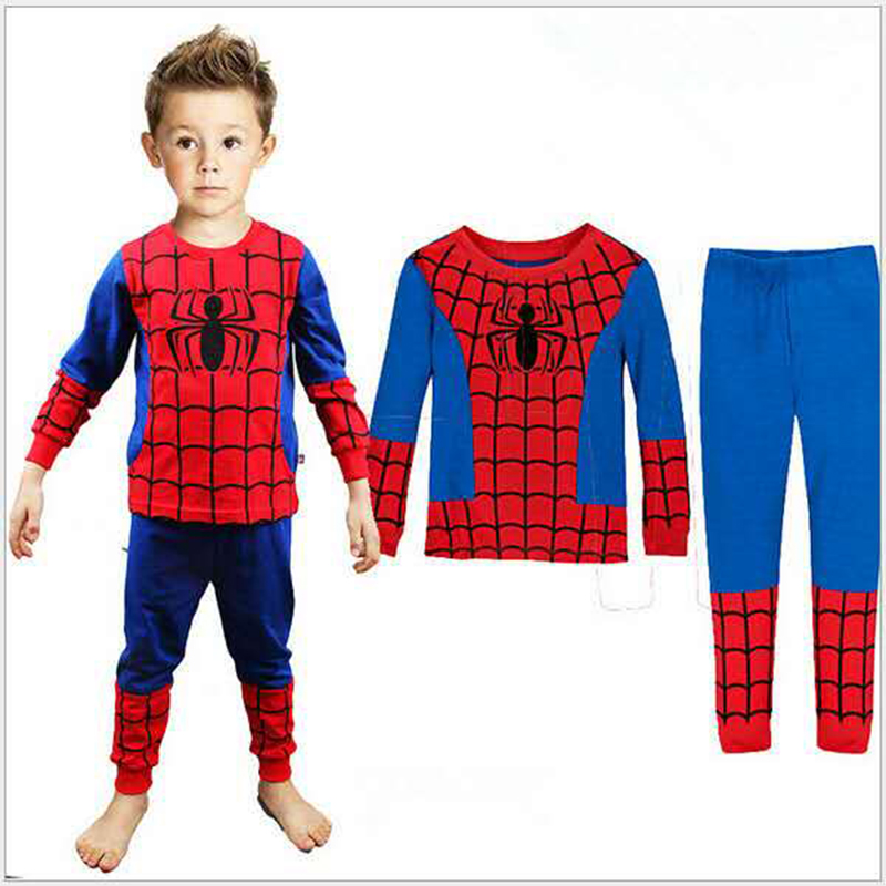D-baby Boy Spider-man Iron Man Superman Car shirt +Trousers Children&apos;s Outfits Set Clothes Suits