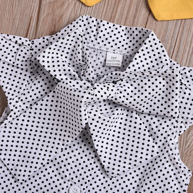 D-baby 80-120cm 3PCS Kids Baby Girls Dots Tops Dress Skirt Bow Headband Party Clothes Outfits Set