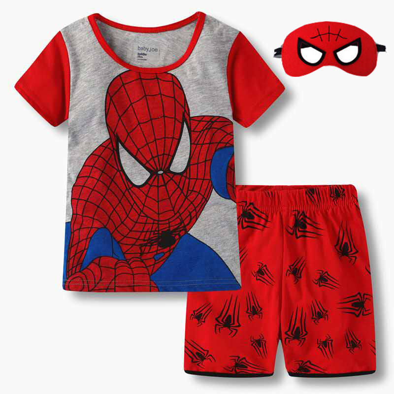 D-baby New Year Boys Spiderman Shirt + Shorts + Eye Mask Children Summer Outfits Clothes Sets
