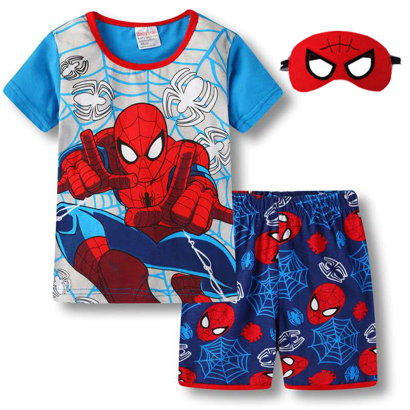 D-baby New Year Boys Spiderman Shirt + Shorts + Eye Mask Children Summer Outfits Clothes Sets