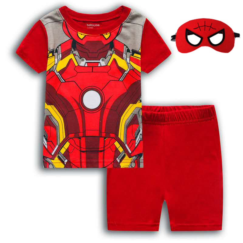 D-baby New Year Boys Spiderman Shirt + Shorts + Eye Mask Children Summer Outfits Clothes Sets