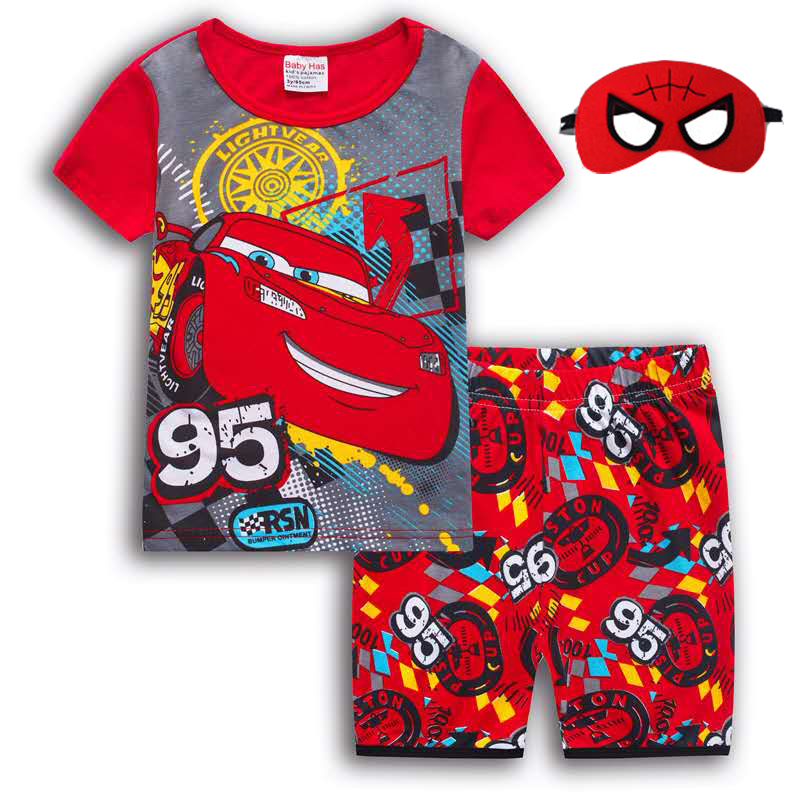 D-baby New Year Boys Spiderman Shirt + Shorts + Eye Mask Children Summer Outfits Clothes Sets