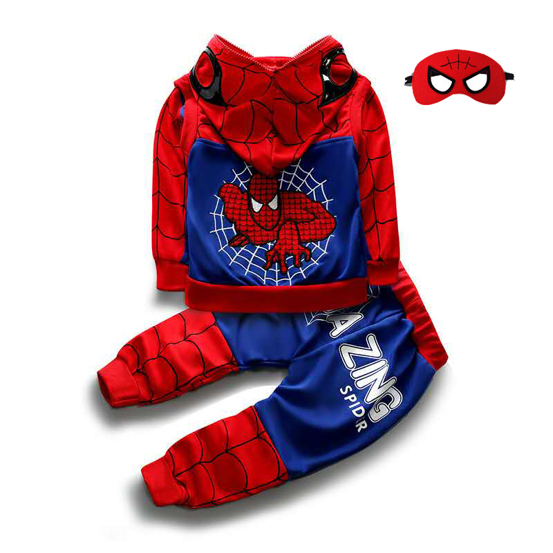 D-baby Autumn 4PCS 0-8.5Y Boys Spider-Man Set Hooded Zipper Vest+Top+Trousers+Eye Mask Suit