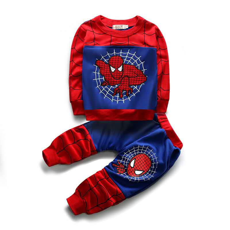 D-baby Autumn 4PCS 0-8.5Y Boys Spider-Man Set Hooded Zipper Vest+Top+Trousers+Eye Mask Suit