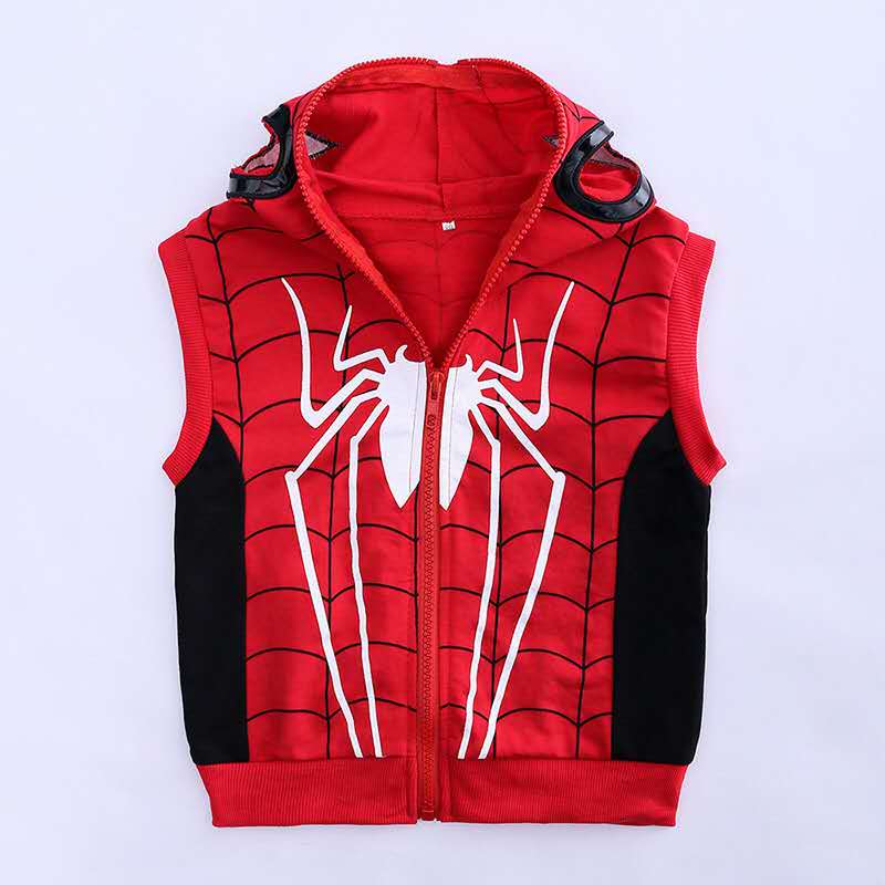 D-baby Autumn 4PCS 0-8.5Y Boys Spider-Man Set Hooded Zipper Vest+Top+Trousers+Eye Mask Suit