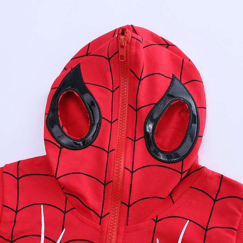 D-baby Autumn 4PCS 0-8.5Y Boys Spider-Man Set Hooded Zipper Vest+Top+Trousers+Eye Mask Suit