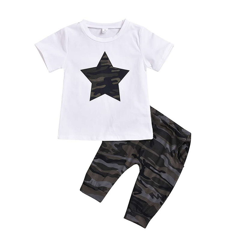 D-baby Toddler Kids Boys Baby Shark /Beard/Star Short Sleeve T-shirt Tops+Pants Set Outfits Clothes