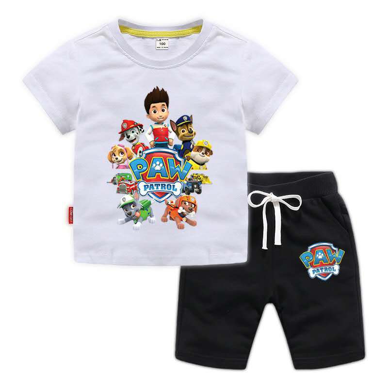 D-baby 2 Pcs 0-12y Boys Clothes Set Cartoon T-shirt and Shorts Cotton Kids Summer Wear