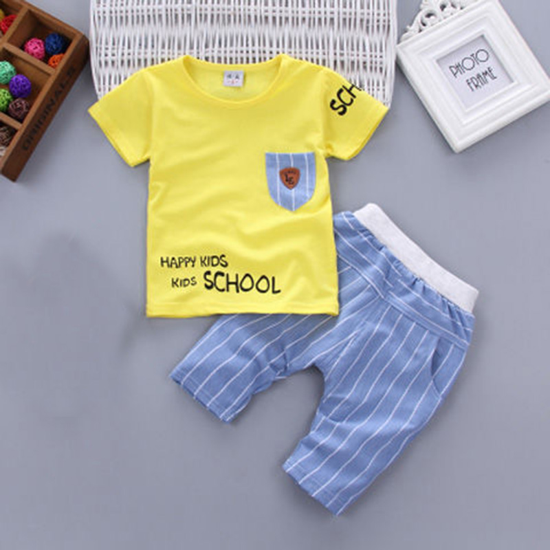 D-baby Hot New 2Pcs Fashion Baby Boys Top+Pants Clothes Set Cotton Material Infant Clothing Set