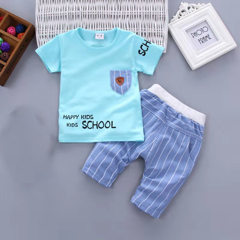 D-baby Hot New 2Pcs Fashion Baby Boys Top+Pants Clothes Set Cotton Material Infant Clothing Set