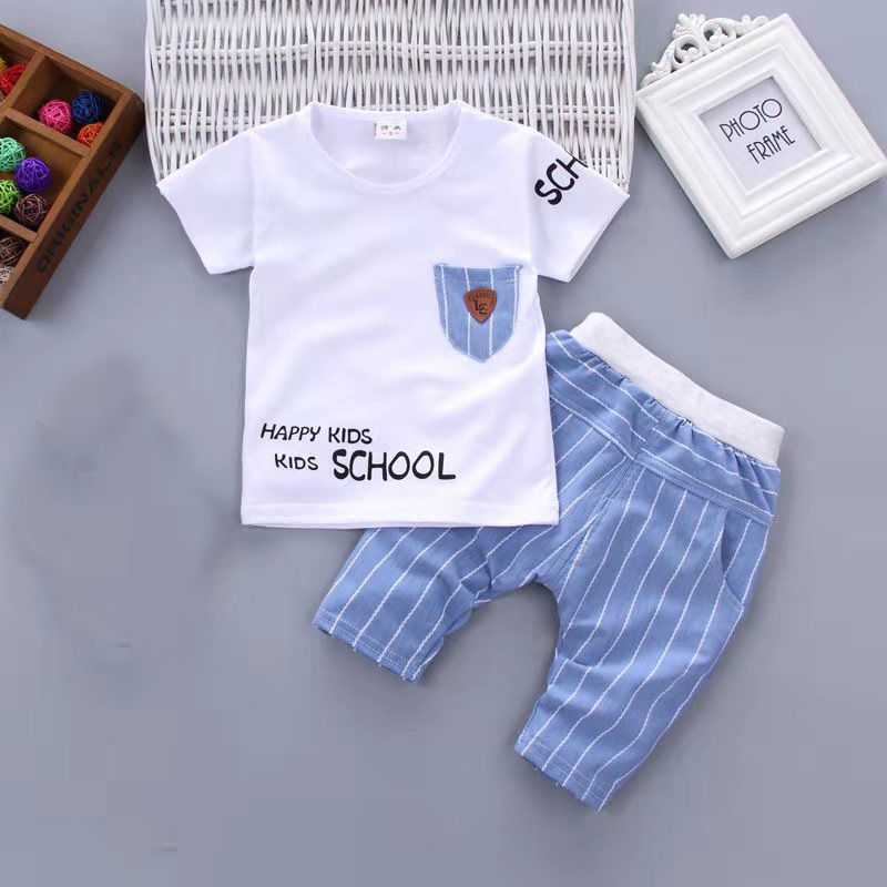 D-baby Hot New 2Pcs Fashion Baby Boys Top+Pants Clothes Set Cotton Material Infant Clothing Set