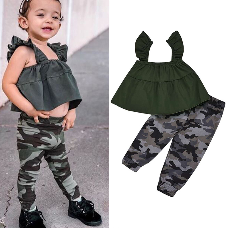 D-baby Kids Girls Clothes Suits Tops +Pants Kids Clothing Set