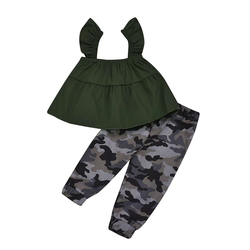 D-baby Kids Girls Clothes Suits Tops +Pants Kids Clothing Set