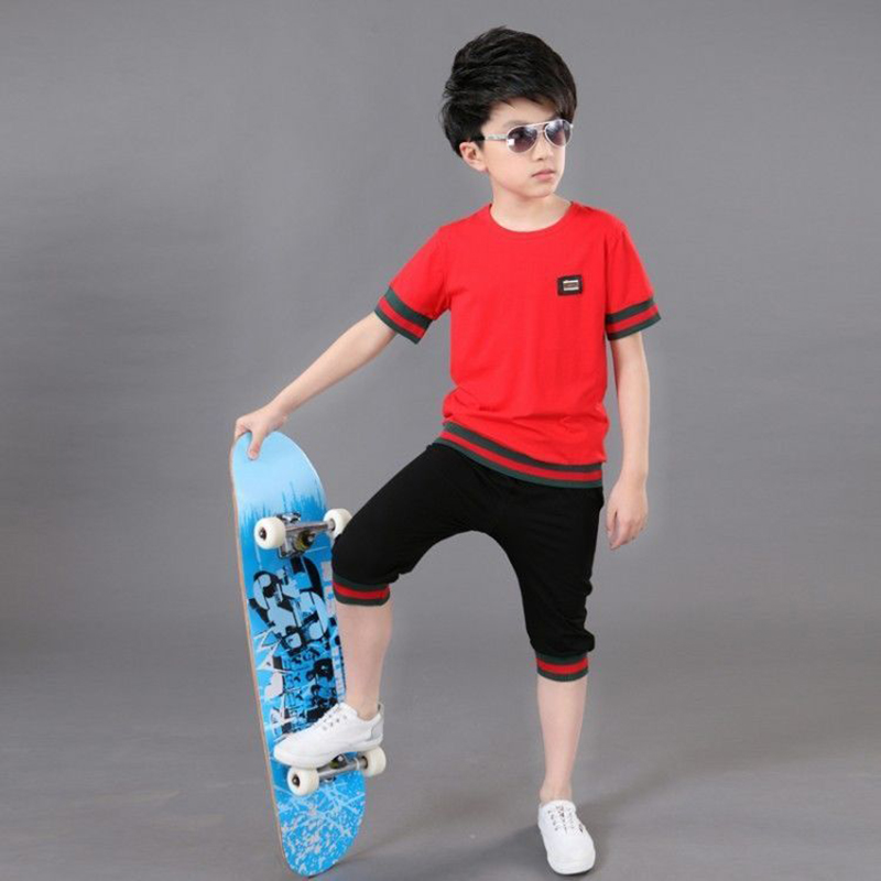 D-baby 3-12Y New Summer Lovely Children&apos;s Cloth Suit Cotton Short Sleeve + Pants 2PCS Boys Suits