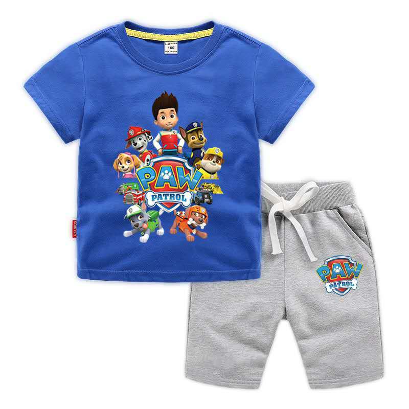 D-baby 2 Pcs 0-12y Boys Clothes Set Cartoon T-shirt and Shorts Cotton Kids Summer Wear