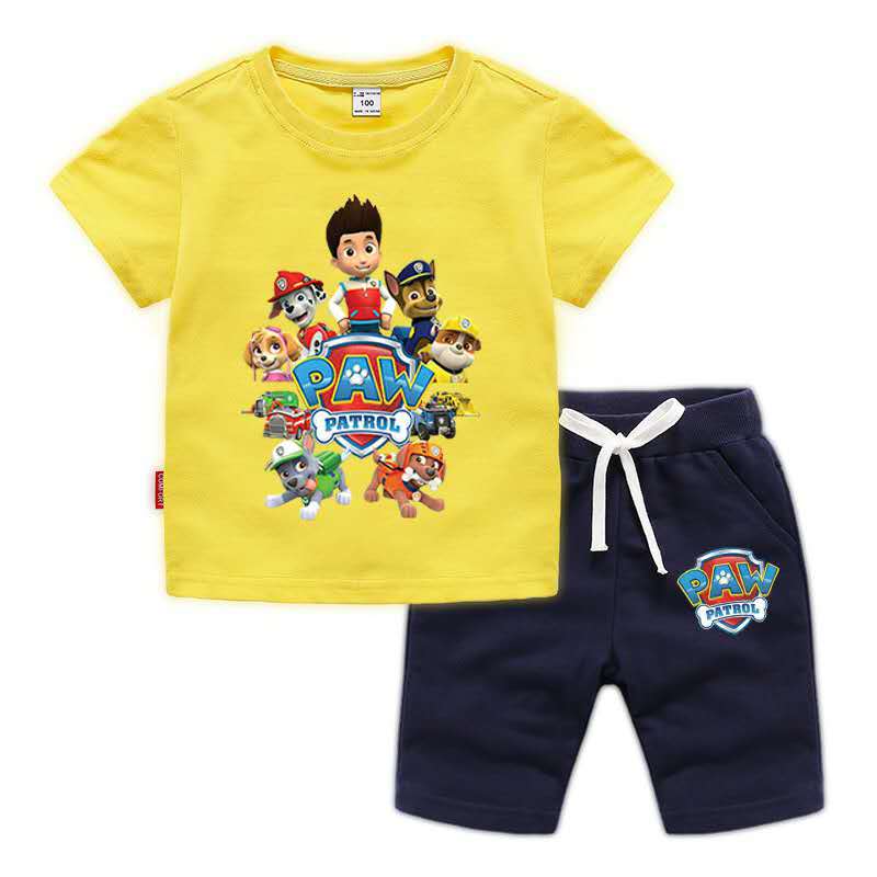 D-baby 2 Pcs 0-12y Boys Clothes Set Cartoon T-shirt and Shorts Cotton Kids Summer Wear