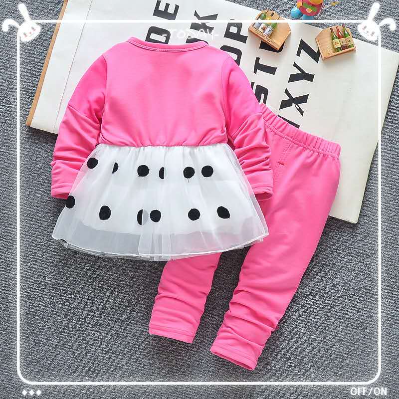 D-baby Autumn New Style Girls Rabbit Print Suit Fashionable Bow Dot  Top + Rabbit Pants