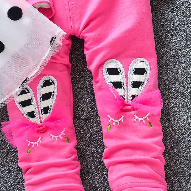 D-baby Autumn New Style Girls Rabbit Print Suit Fashionable Bow Dot  Top + Rabbit Pants